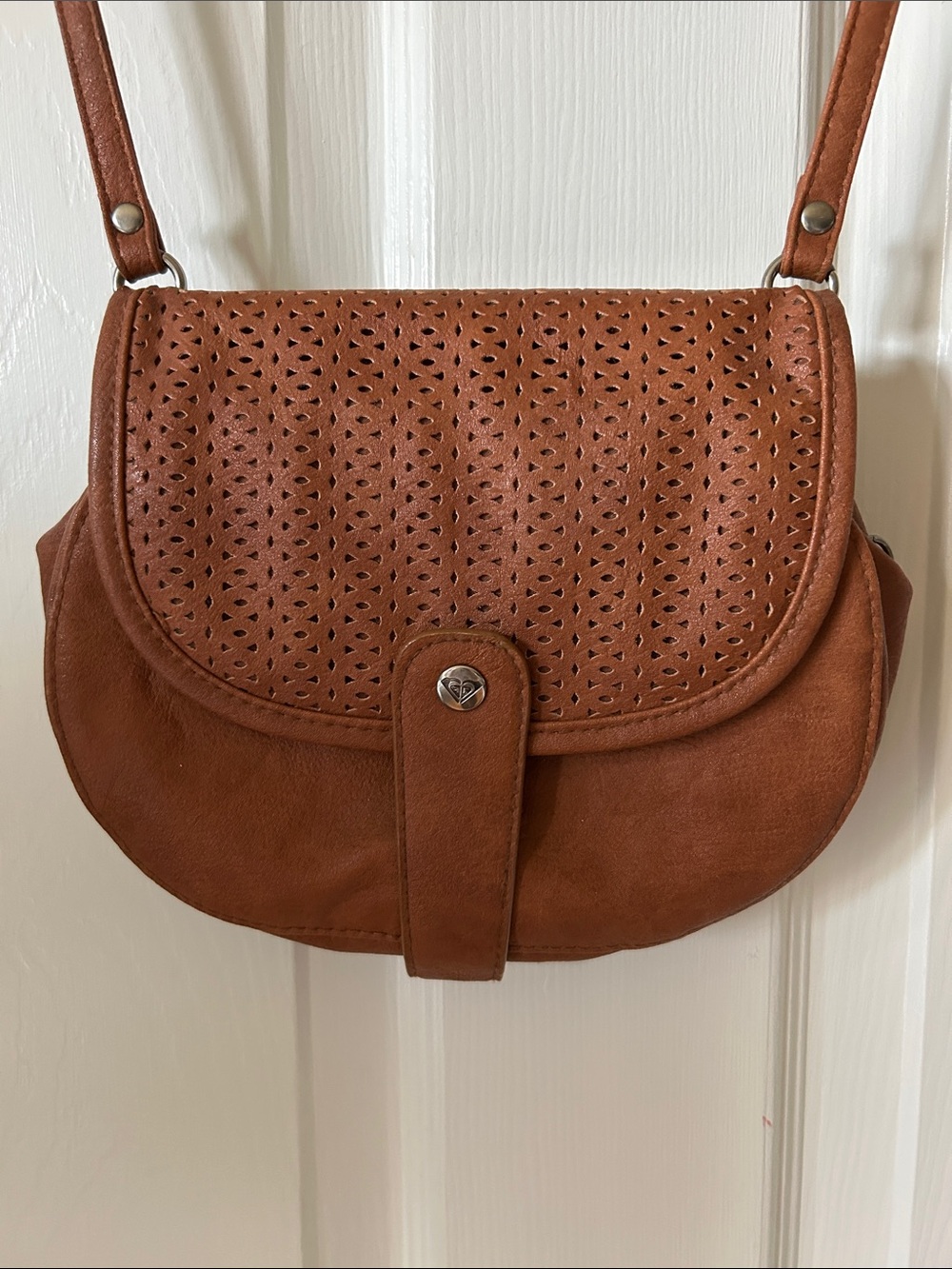 Roxy Brown Perforated Flap Crossbody Bag